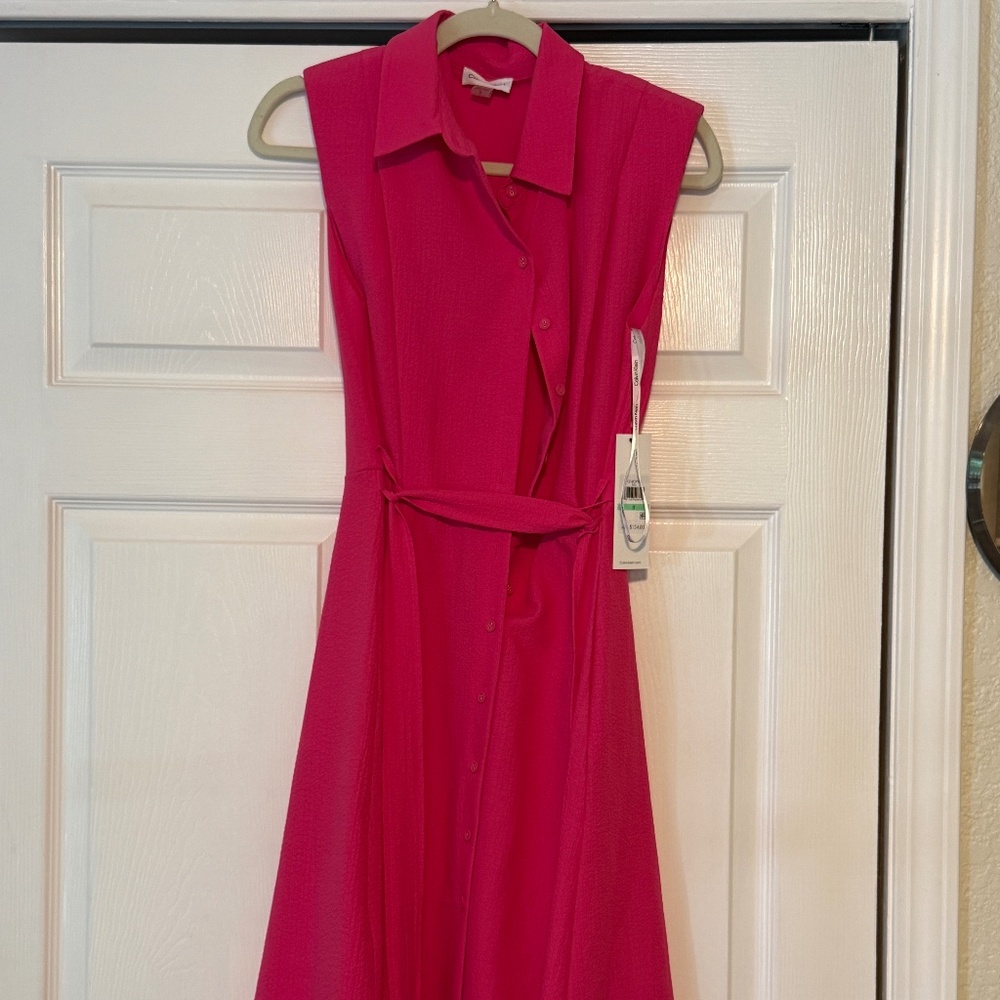 Calvin Klein Pink Sleeveless Shirtdress | NWT | Tie Waist A-Line Dress